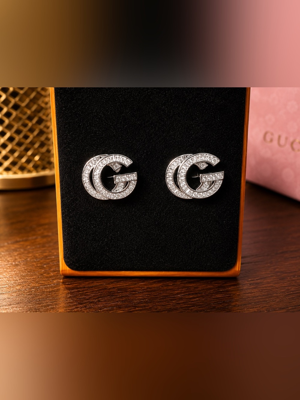 Fashion Jewelry Silver Crystal 'G' Logo Stud Earrings